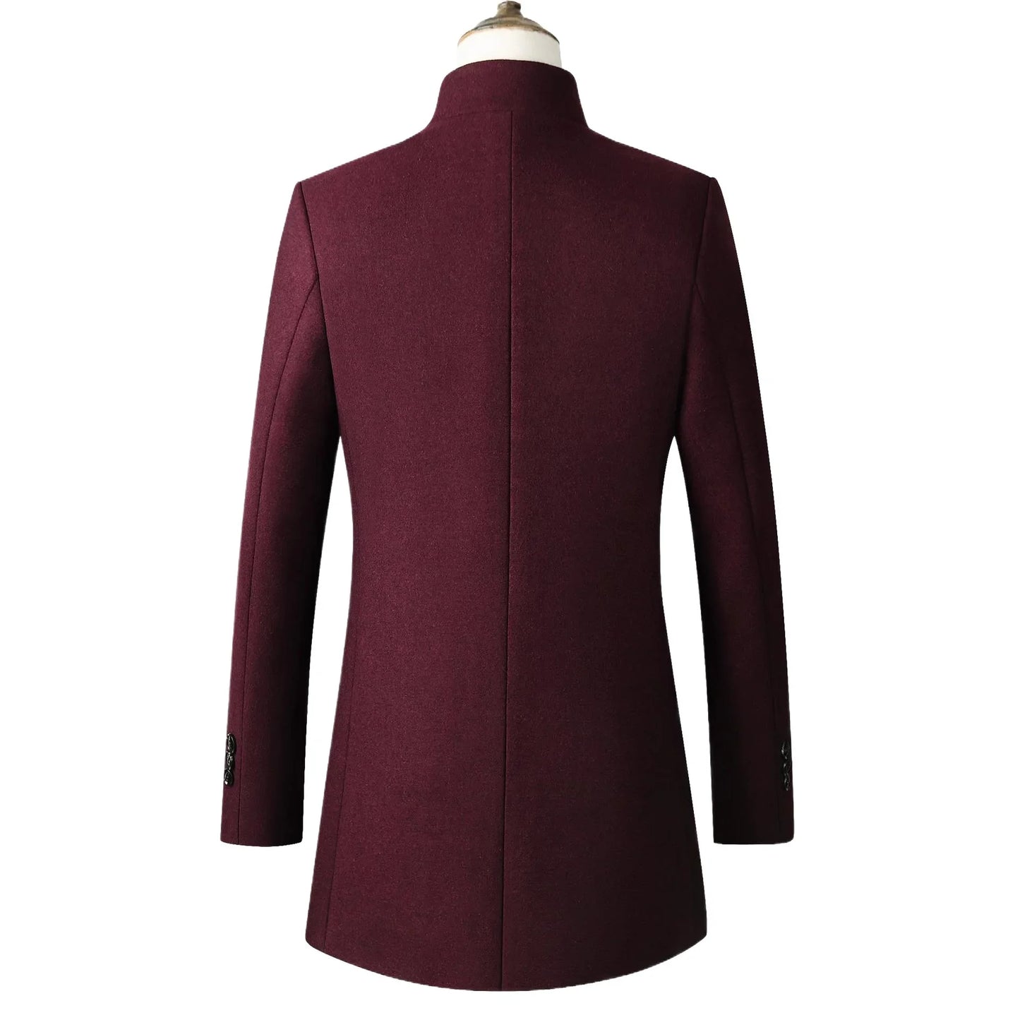 Autumn Winter Men's Woolen Coat Long Stand Collar Single Button Men's Jacket Loose Fit Chinese Brand Fashion Outerwear