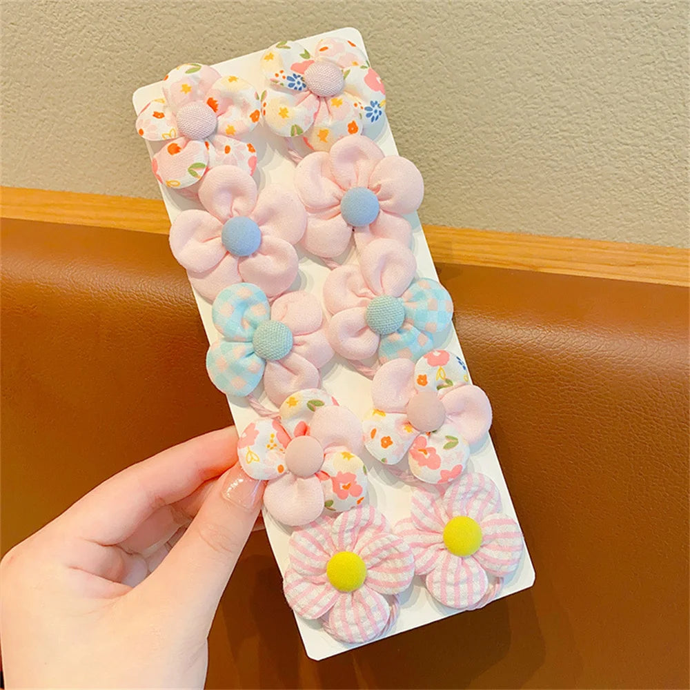 10pcs Mini Flower Shaped Hair Ties Rope Set Baby Girls Colorful Elastic Ponytail Holders Rubber Band Children Sweet Headwear