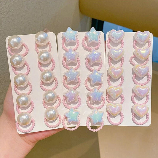 10Pcs Cute Baby Girl Hair Bands Cartoon Love Heart Star Hair Ties Toddler Elastic Rubber Band Kids Hair Ropes Accessories