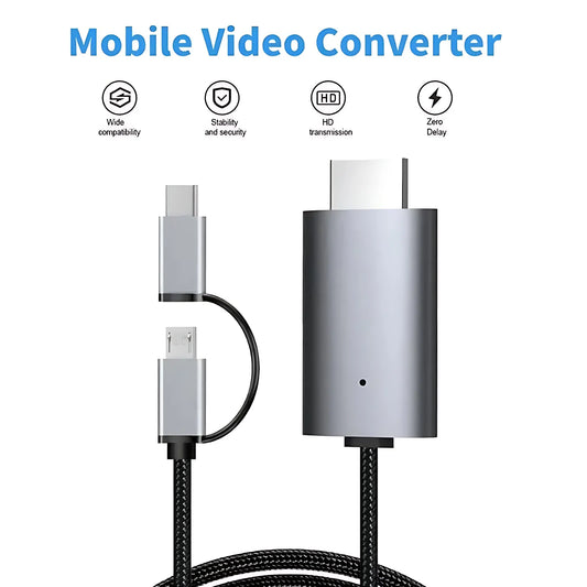 LD39 Wire HD Streaming Display TV Stick Dongle Micro USB Type C to HDMI Compatible Cable Mirroring Screen for Phone Tablet to TV