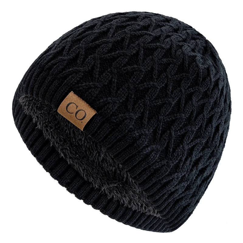 New Style Unisex Winter Hats Plush Fur Lined Men Women Warm Beanie Cap Casual CO Label Winter Ski Knitted Hats