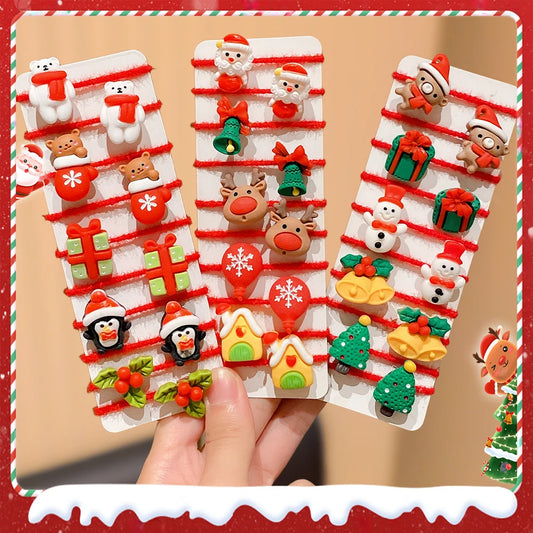 Multicolor Christmas Themed Plush Hair Ties for Girls - Santa Snowman Reindeer Design Hair Accessories Ideal Gift for Women