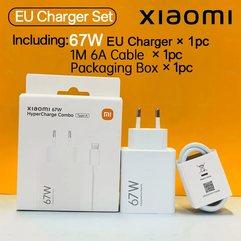 Xiaomi Original 67W Phone Charger Fast Turbo Charging Cargador USB Cable Plug Wall Adapter Mi 15 14 Redmi Note 13 12 Pro Poco F5