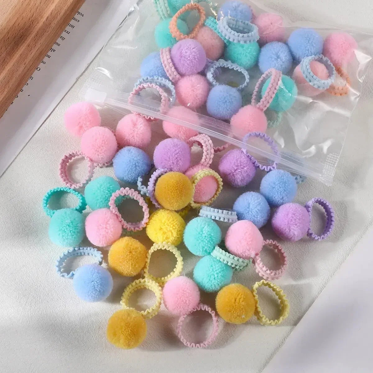 20 pcs colorful fluffy hair elastics Kids ponytail bands Hair accessories gift