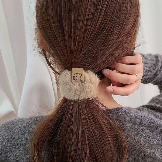 2025 New Soft Plush Hair Rope Korean Thick High Elastic Bear Hairband Braiding Hair Accessories Ponytail Headwear Scrunchies
