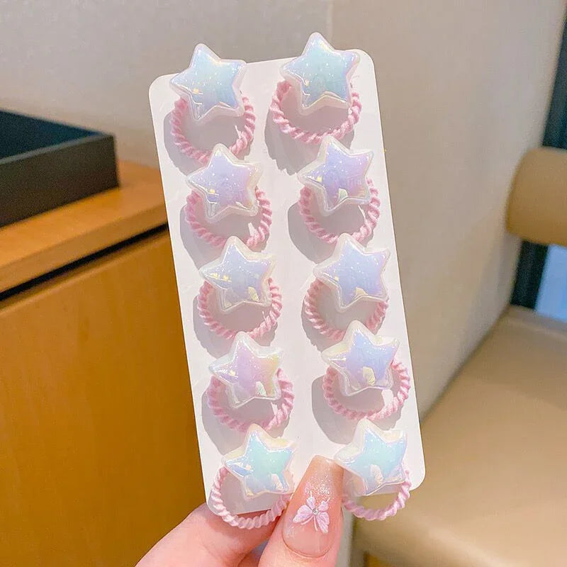 10Pcs Cute Baby Girl Hair Bands Cartoon Love Heart Star Hair Ties Toddler Elastic Rubber Band Kids Hair Ropes Accessories