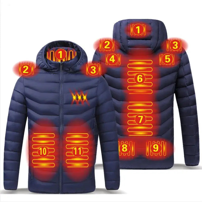 Men's parka Winter Warm USB Heating Jackets Smart Thermostat Pure Color Hooded Heated Clothing male bobojaco Warm padded jacket