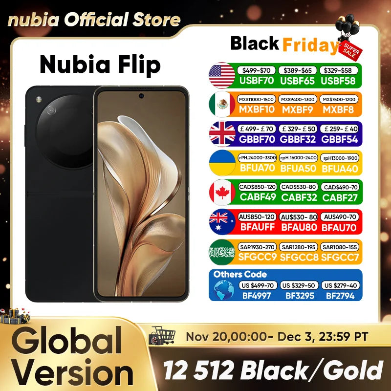 Nubia Flip 5G Global Version Foldable Design Smartphone Android 6.9" 120Hz OLED Folded Screen 50MP AI Dual Camera 33W Charging