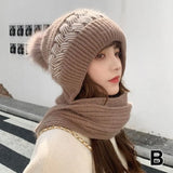 Winter Womens Knitted Hat Double Warm Padded Thickened Hat Scarf One Wool Knitting Net Red Wind and Snow Beanies Hats