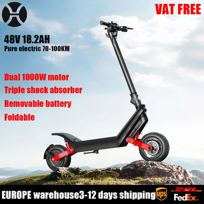 HX X10 Dual Motor Powerful Electric Scooter 2000W Off-road Adult 48V 18.2AH Electric Kick Scooter Foldable 11.0 Inch E Scooter