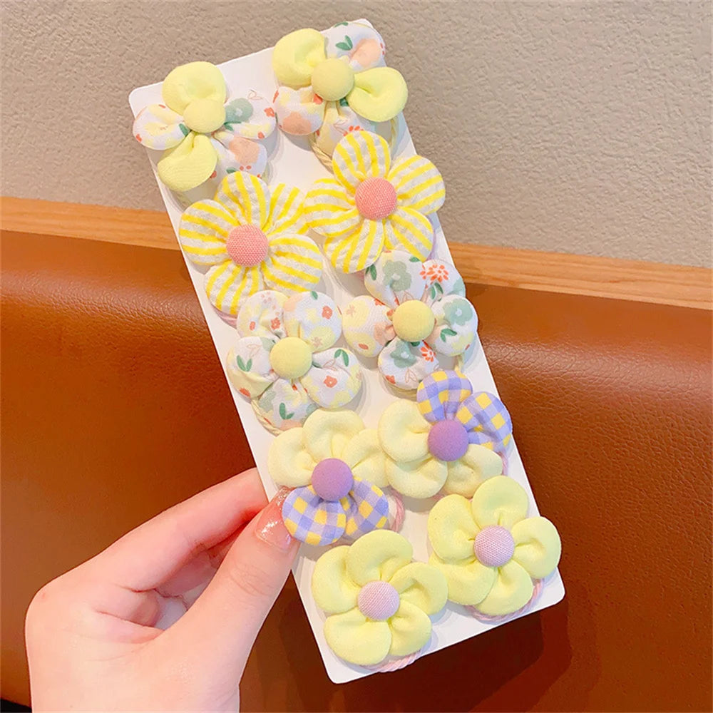 10pcs Mini Flower Shaped Hair Ties Rope Set Baby Girls Colorful Elastic Ponytail Holders Rubber Band Children Sweet Headwear