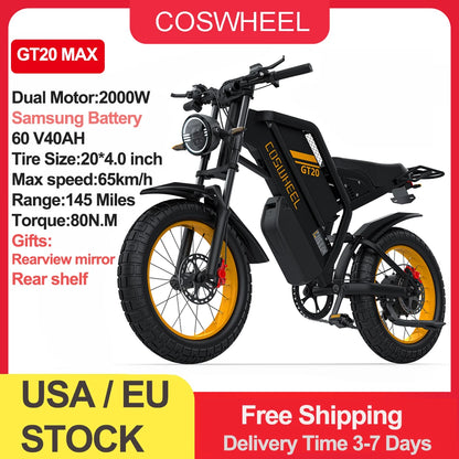 Coswheel Electric bike 2000W GT20 MAX Motorcycle 60V 40AH Samsung Dual Battery Mountain bikes Electric Dirt Bike Fat Tires Ebike