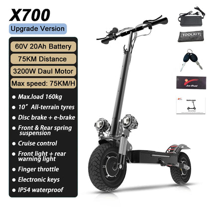 6000W Electric Scooter for Adults 85KM/H Max Speed Dual Motor 11" Off Road Tire E Scooter 30AH Lithium Battery Shock Absorption