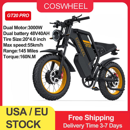 Coswheel Electric bike 2000W GT20 MAX Motorcycle 60V 40AH Samsung Dual Battery Mountain bikes Electric Dirt Bike Fat Tires Ebike