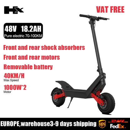 HX X10 Dual Motor Powerful Electric Scooter 2000W Off-road Adult 48V 18.2AH Electric Kick Scooter Foldable 11.0 Inch E Scooter