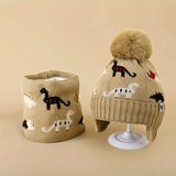 2pcs Kids' Winter Hat & Scarf Set - Soft Warm Knit Beanie with Ear Flaps Lightweight Warmth for Boys & Girls