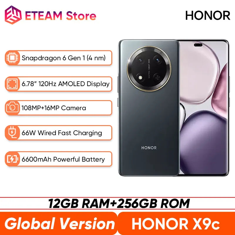 Global Version HONOR X9c 5G Smartphone 6.78" Anti-Drop 120Hz Display 108MP Triple Cameras 6600mAh Battery 2SIM Android14 IP65M