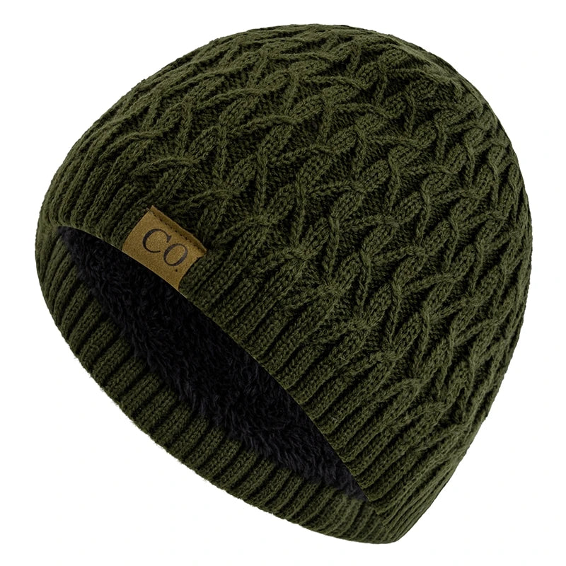 New Style Unisex Winter Hats Plush Fur Lined Men Women Warm Beanie Cap Casual CO Label Winter Ski Knitted Hats