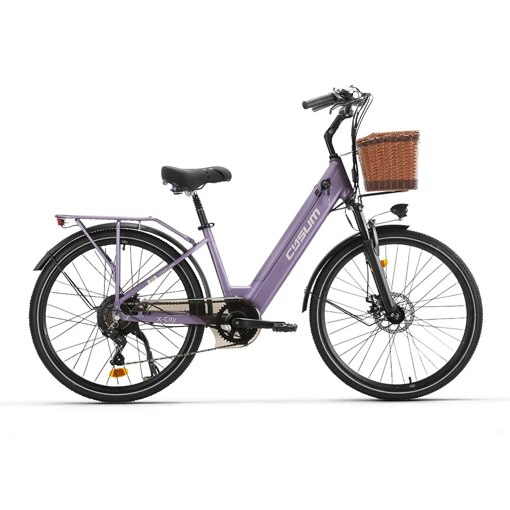 Electric Bicycle 26" 250W Motor 7S Removable Li-Battery Pedal Assist with Basket Luggage Rack Urban Unisex City Commuter E-bike
