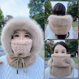 Winter Hat Woman Neck Hat Integrated Lei Feng Hat Ear Protection Windproof Warm Baotou Hat Thickened Bike Head Cap
