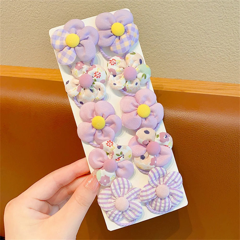 10pcs Mini Flower Shaped Hair Ties Rope Set Baby Girls Colorful Elastic Ponytail Holders Rubber Band Children Sweet Headwear