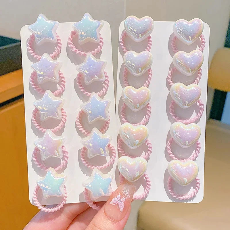 10Pcs Cute Baby Girl Hair Bands Cartoon Love Heart Star Hair Ties Toddler Elastic Rubber Band Kids Hair Ropes Accessories