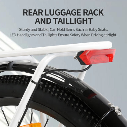 Electric Bicycle 26" 250W Motor 7S Removable Li-Battery Pedal Assist with Basket Luggage Rack Urban Unisex City Commuter E-bike