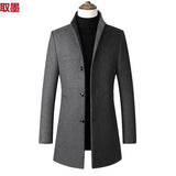 Autumn Winter Men's Woolen Coat Long Stand Collar Single Button Men's Jacket Loose Fit Chinese Brand Fashion Outerwear