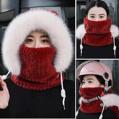 Winter Hat Woman Neck Hat Integrated Lei Feng Hat Ear Protection Windproof Warm Baotou Hat Thickened Bike Head Cap