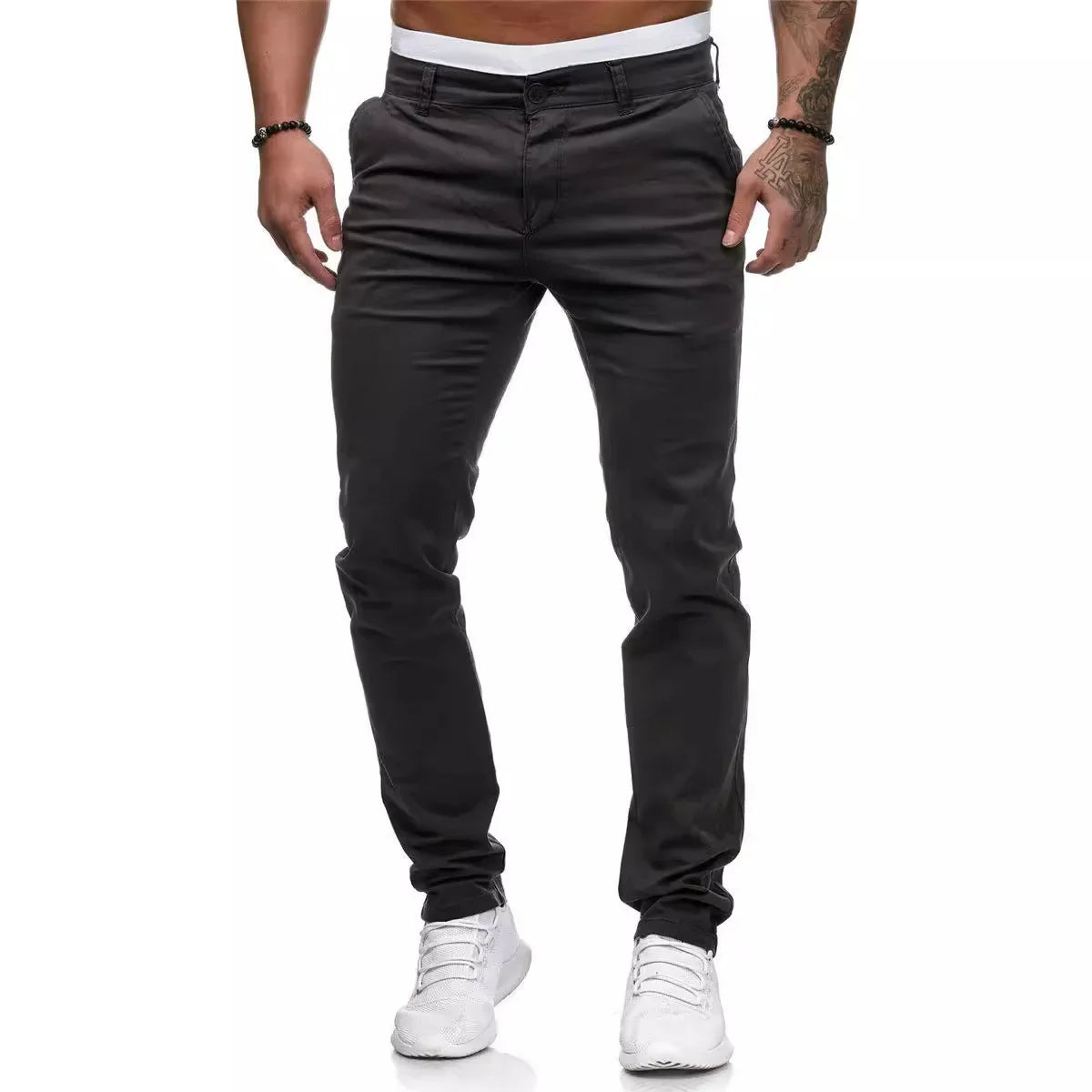 Men's Casual Trousers European Style Slim Fit Smooths Your Silhouette Solid Color Trousers Comfortable Narrow Fit For All Season