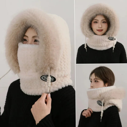 Winter Hat Woman Neck Hat Integrated Lei Feng Hat Ear Protection Windproof Warm Baotou Hat Thickened Bike Head Cap