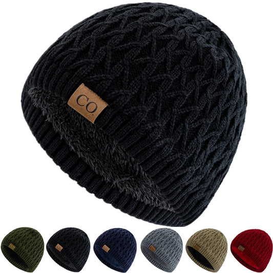 New Style Unisex Winter Hats Plush Fur Lined Men Women Warm Beanie Cap Casual CO Label Winter Ski Knitted Hats