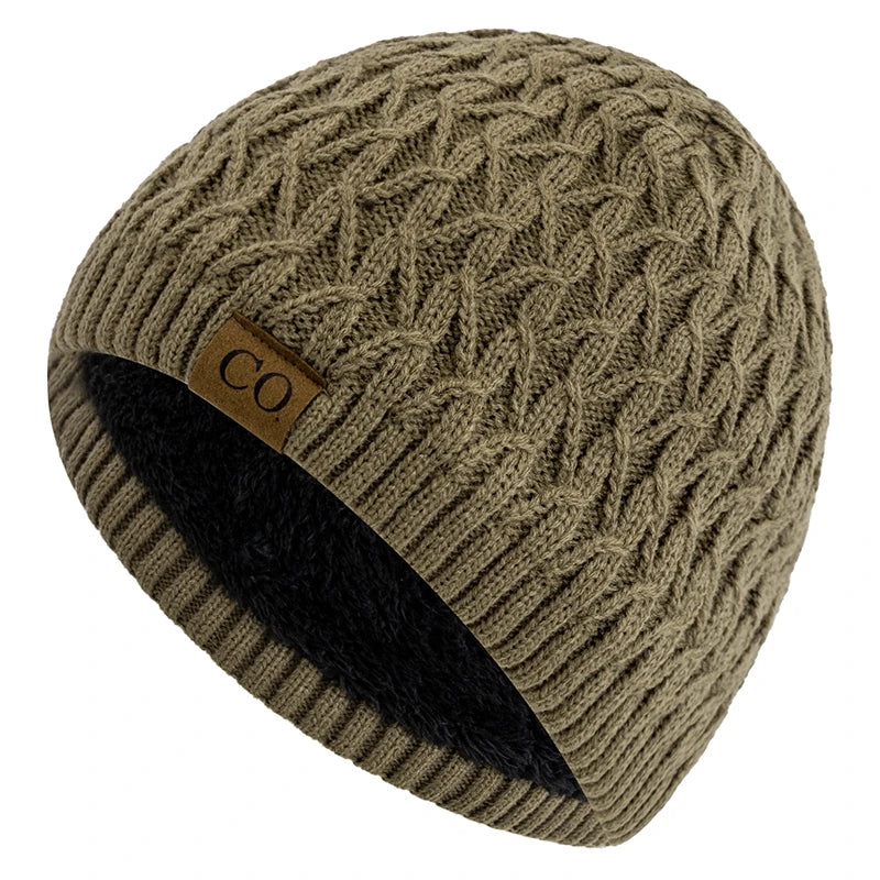 New Style Unisex Winter Hats Plush Fur Lined Men Women Warm Beanie Cap Casual CO Label Winter Ski Knitted Hats