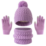 3pc3-12Y solid color, fleece and thickened children's, boys' and girls' hats, scarves and gloves set