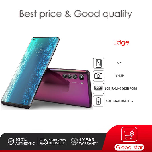 Original Unlocked Motorola Edge 5G XT2063 One Sim 6GB RAM 256GB ROM Octa-core 64MP 6.7'' 4500mAh Android 10 NFC FM Smartphone