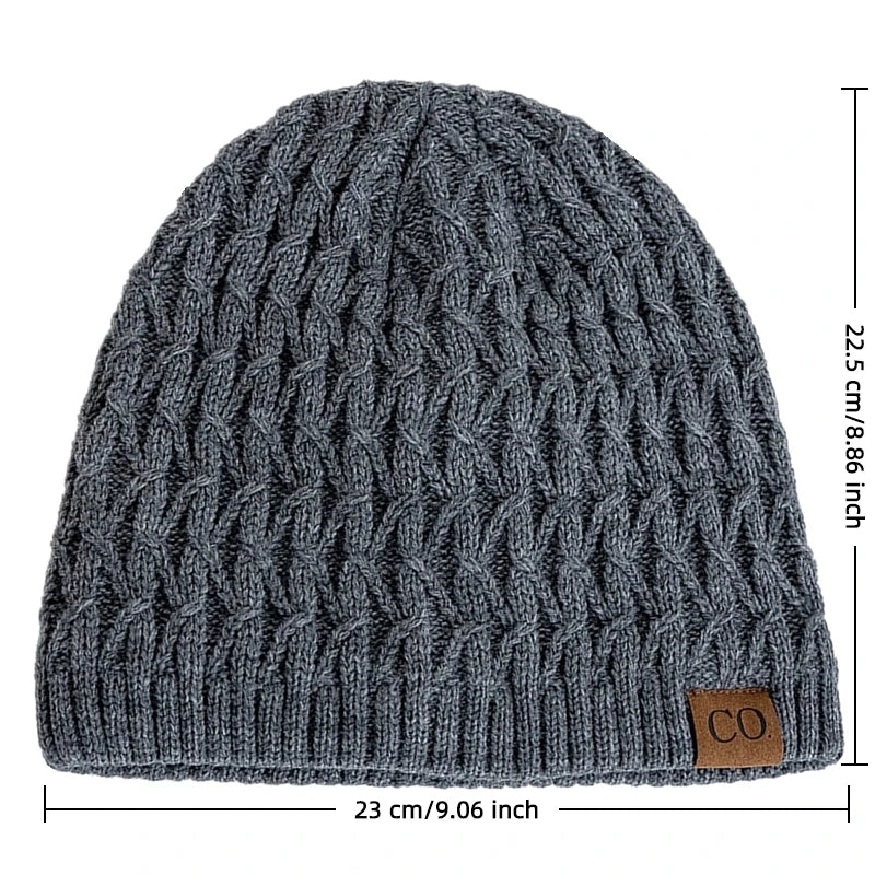 New Style Unisex Winter Hats Plush Fur Lined Men Women Warm Beanie Cap Casual CO Label Winter Ski Knitted Hats