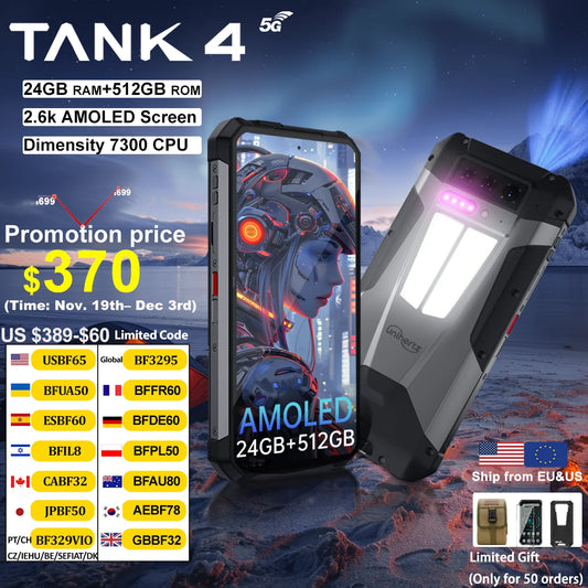 World premiere】Unihertz by 8849 Tank 4 Smartphone Built-in 720P Projector 5G Phone 24+512GB 11600mAh Dimensity 7300 AMOLED 120H