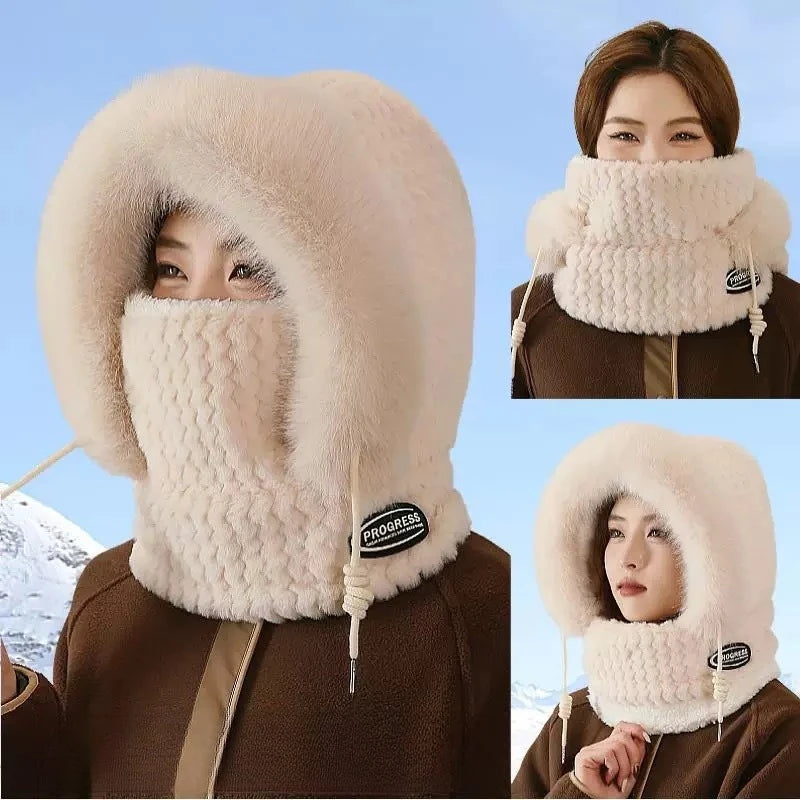 Winter Hat Woman Neck Hat Integrated Lei Feng Hat Ear Protection Windproof Warm Baotou Hat Thickened Bike Head Cap