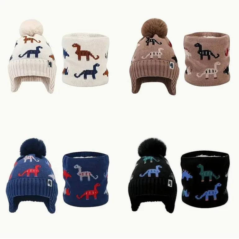 2pcs Kids' Winter Hat & Scarf Set - Soft Warm Knit Beanie with Ear Flaps Lightweight Warmth for Boys & Girls