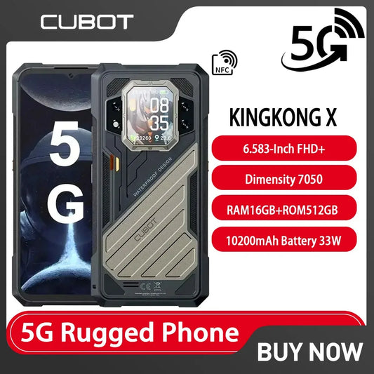 Global Version CUBOT KINGKONG X 5G Rugged Smartphone Android 16GB RAM+256/512GB ROM 10200mAh 100MP 33W 120Hz Mobile Phone NFC