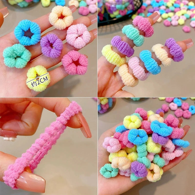 100Pcs Children Elastic Hair Bands Girls Colorful Hair Ties Ponytail Holder Rubber Bands Small Scrunchie Kids Hair Accessories