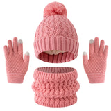 3pc3-12Y solid color, fleece and thickened children's, boys' and girls' hats, scarves and gloves set