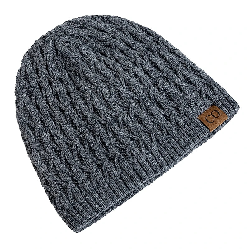 New Style Unisex Winter Hats Plush Fur Lined Men Women Warm Beanie Cap Casual CO Label Winter Ski Knitted Hats