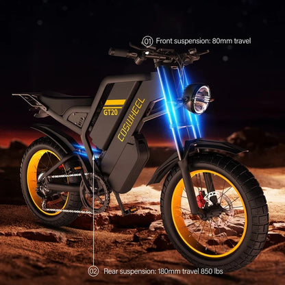 Coswheel Electric bike 2000W GT20 MAX Motorcycle 60V 40AH Samsung Dual Battery Mountain bikes Electric Dirt Bike Fat Tires Ebike