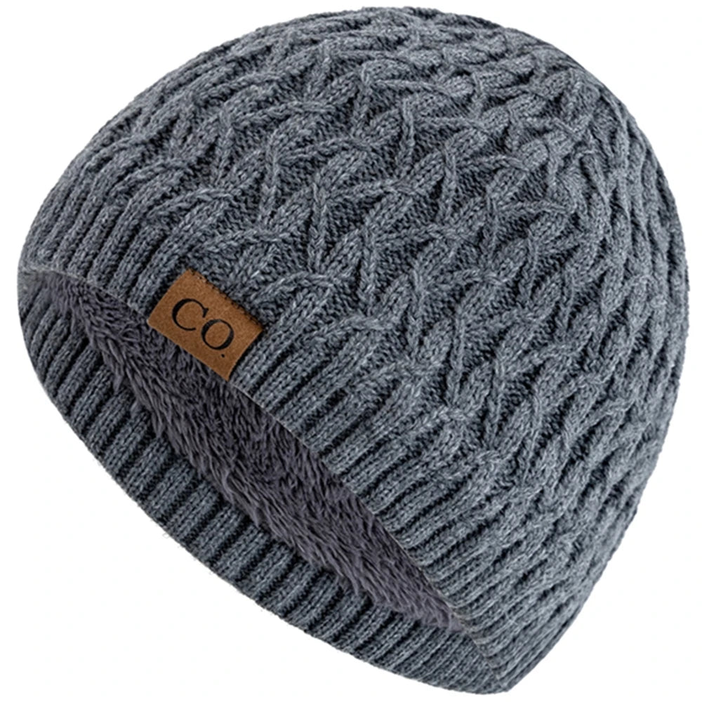 New Style Unisex Winter Hats Plush Fur Lined Men Women Warm Beanie Cap Casual CO Label Winter Ski Knitted Hats