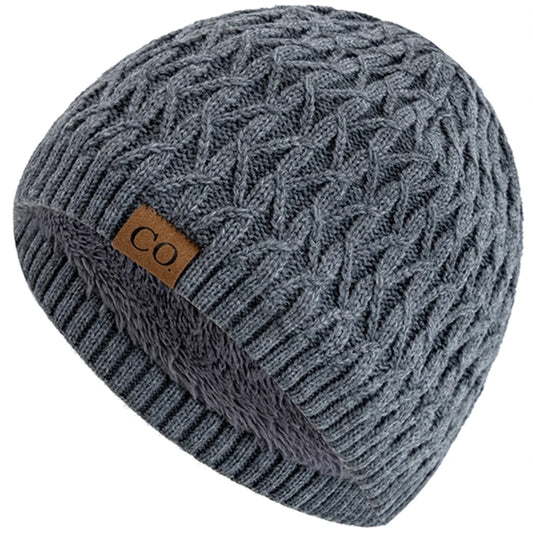 New Style Unisex Winter Hats Plush Fur Lined Men Women Warm Beanie Cap Casual CO Label Winter Ski Knitted Hats