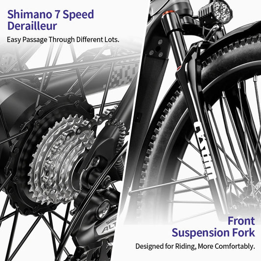 Electric Bicycle 48V 14AH Lithium Battery Electric Mountain Bike 100km Range 27.5" Spoke Wheel 7 Speed Adults Mountain E-bike