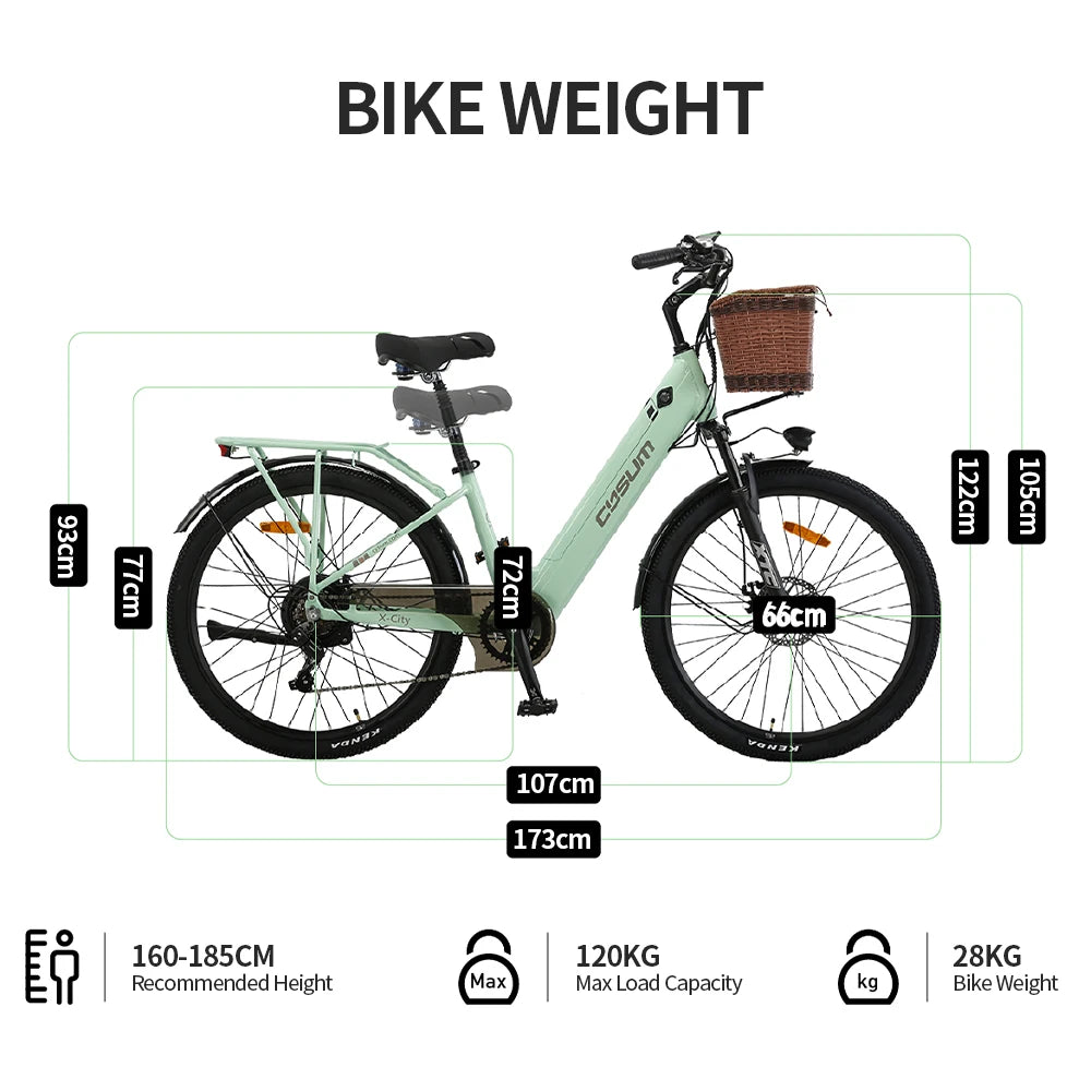 Electric Bicycle 26" 250W Motor 7S Removable Li-Battery Pedal Assist with Basket Luggage Rack Urban Unisex City Commuter E-bike