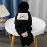 2Pcs/Set Baby Hat Scarf Cute Pompom Winter Woolen Knitted Warm Beanie Kids Boys Girls Cartoon Bear Crochet Cap Scarves
