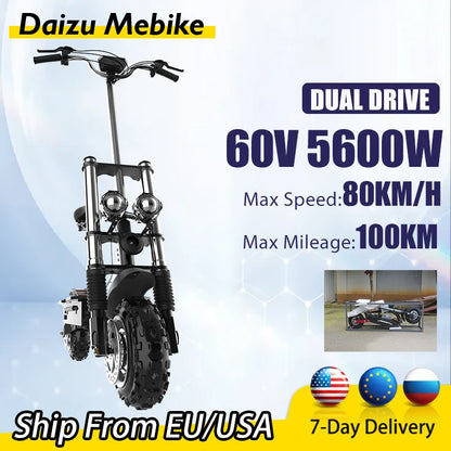 11inch Off Road Electric Scooter 85km/h Electric Scooter 72V 6000W Powerful Dual Motor E-Scooter for Adults Remote Control